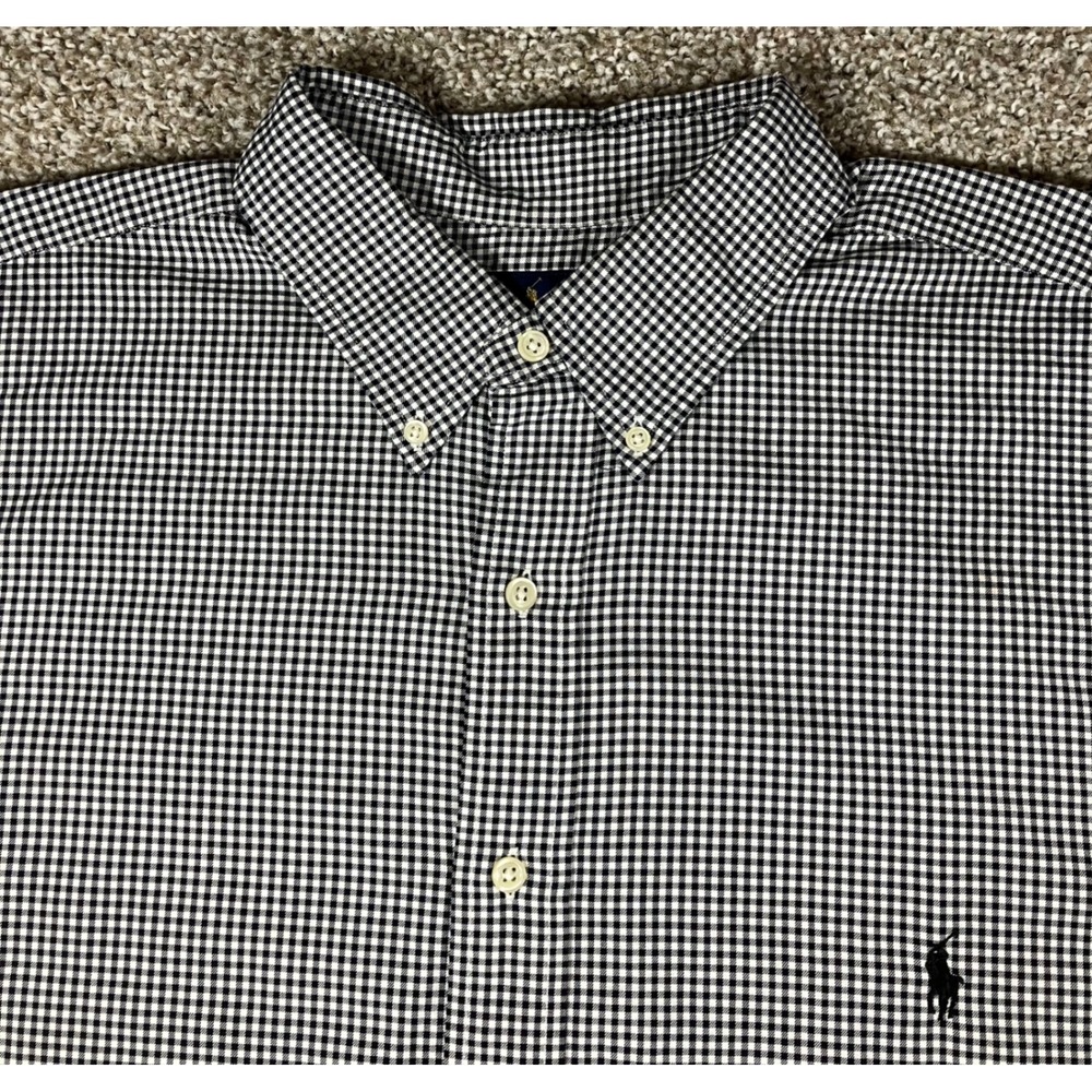 Polo Ralph Lauren Mens 1XB Gingham Button Down Shirt Black White Long Sleeve
